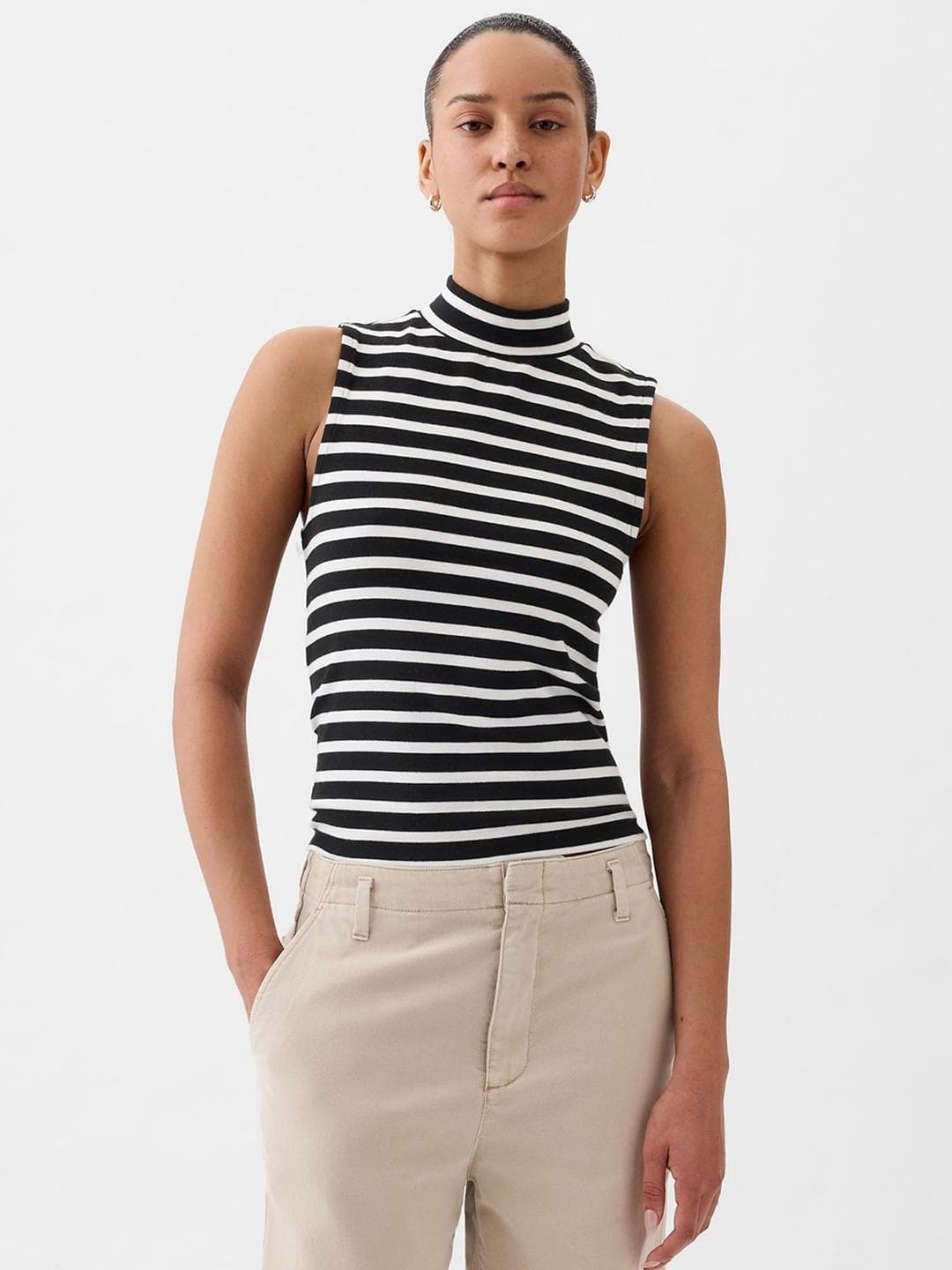 GAP Horizontal Striped High Neck Fitted Top