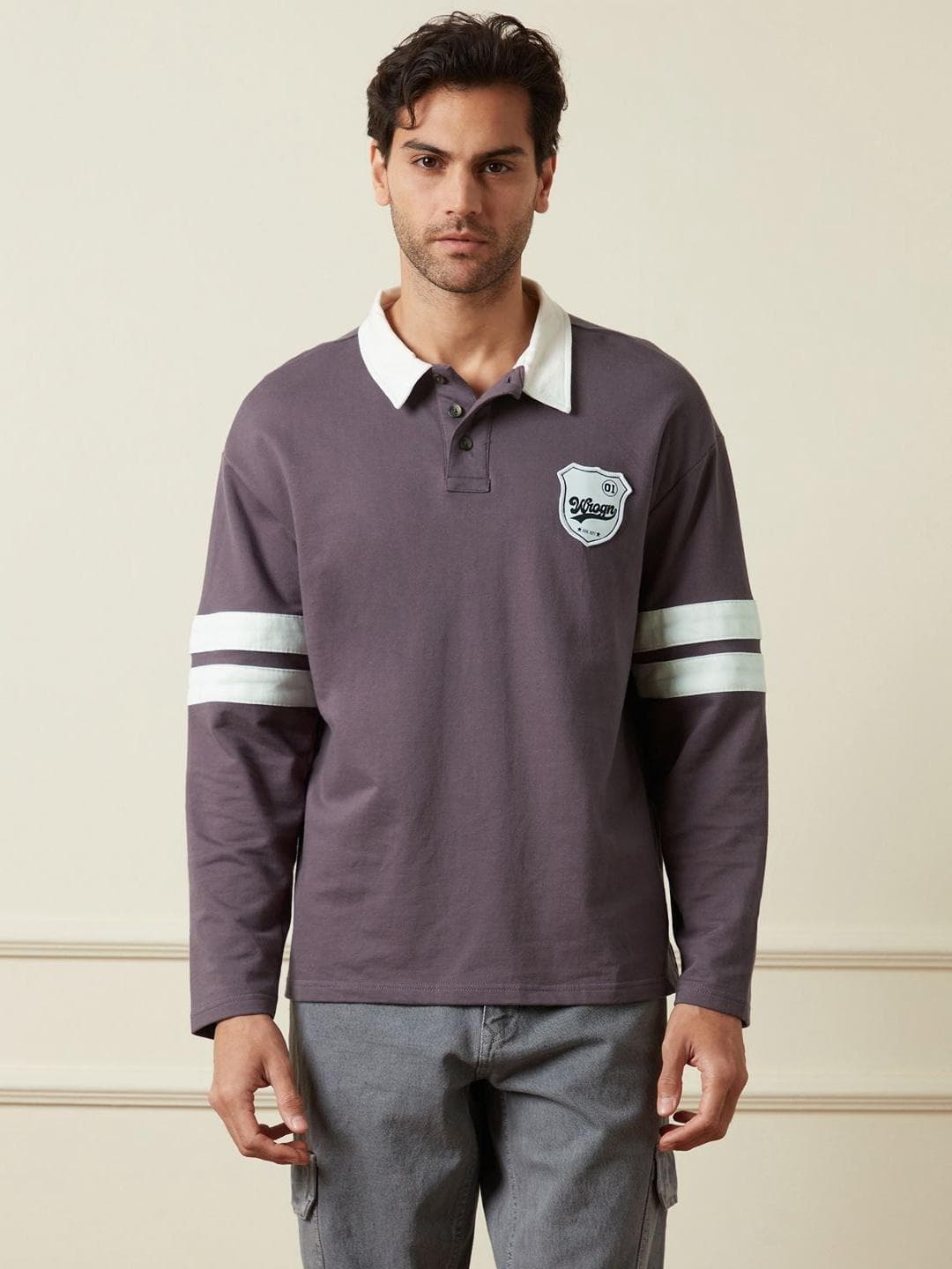 WROGN Men Colourblocked Polo Collar Applique T-shirt