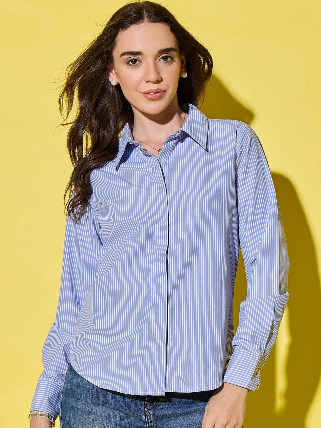 IQOA Striped Spread Collar Standard Casual Shirt