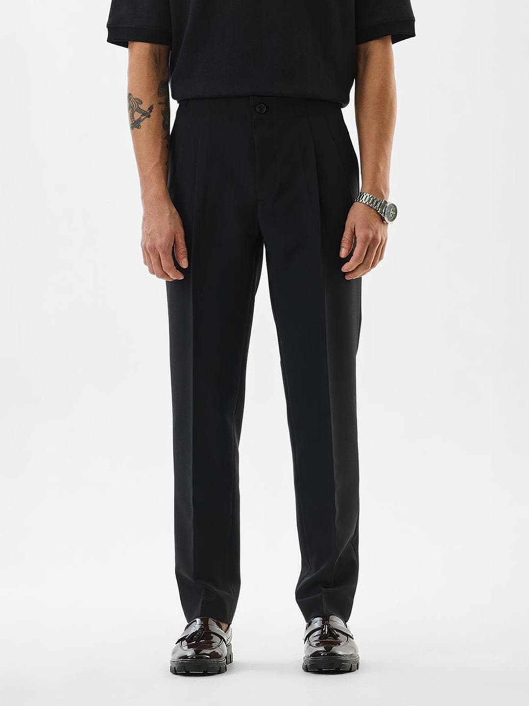 Snitch Men Black Mid-Rise Slim Fit Trouser