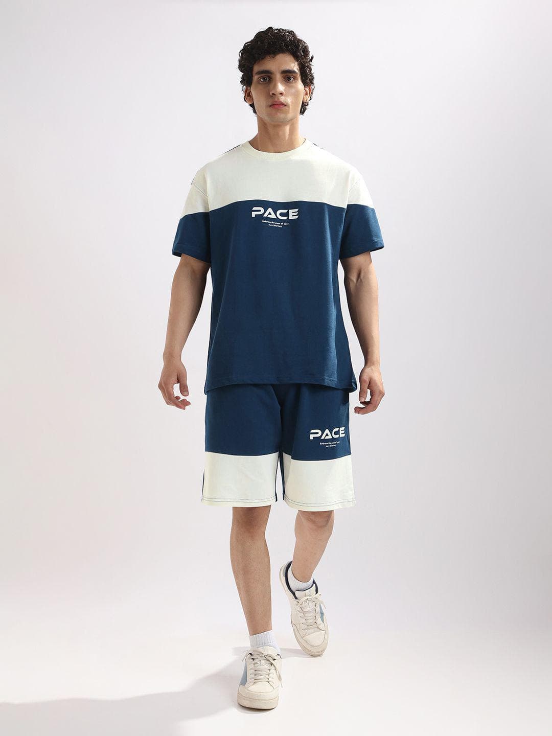 NOBERO Men Oversized Colorblocked Pace Dual Tone T-shirt & Shorts Co-Ords