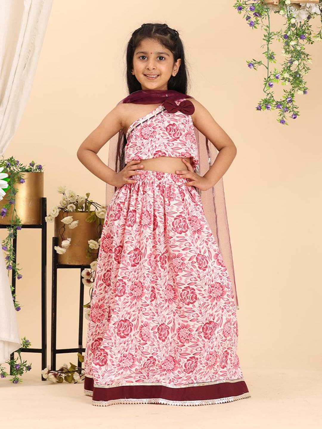 Cutiekins Girls Printed Gotta Patti Ready to Wear Cotton Lehenga Choli With Dupatta