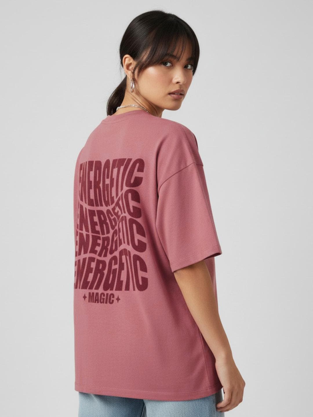 glitchez Oversized Typography Printed T-shirt