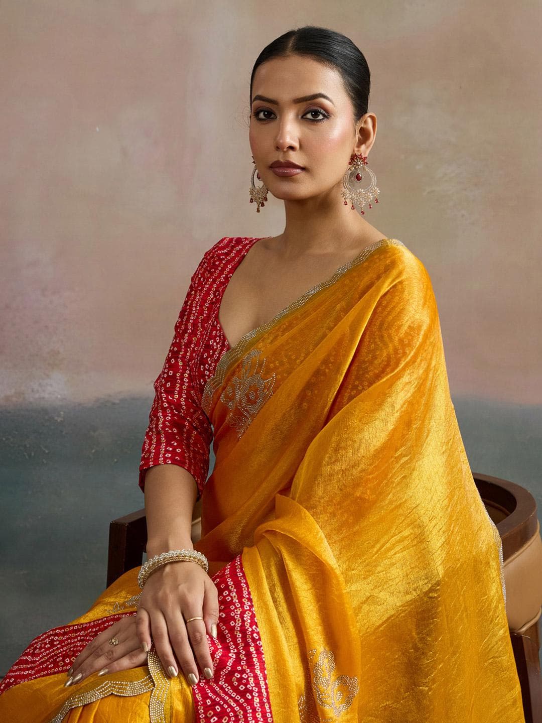 Anouk Yellow Pure Chiffon Sarees