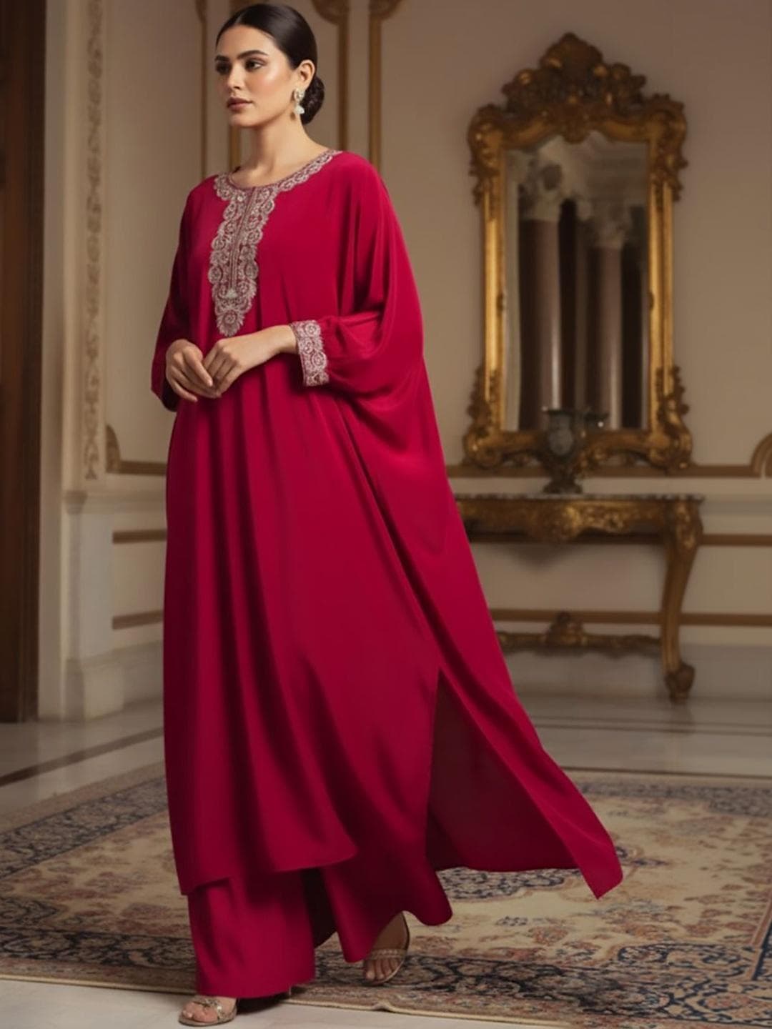 Varanga Women Ethnic Motifs Embroidered Regular Thread Work Kurta with Palazzos