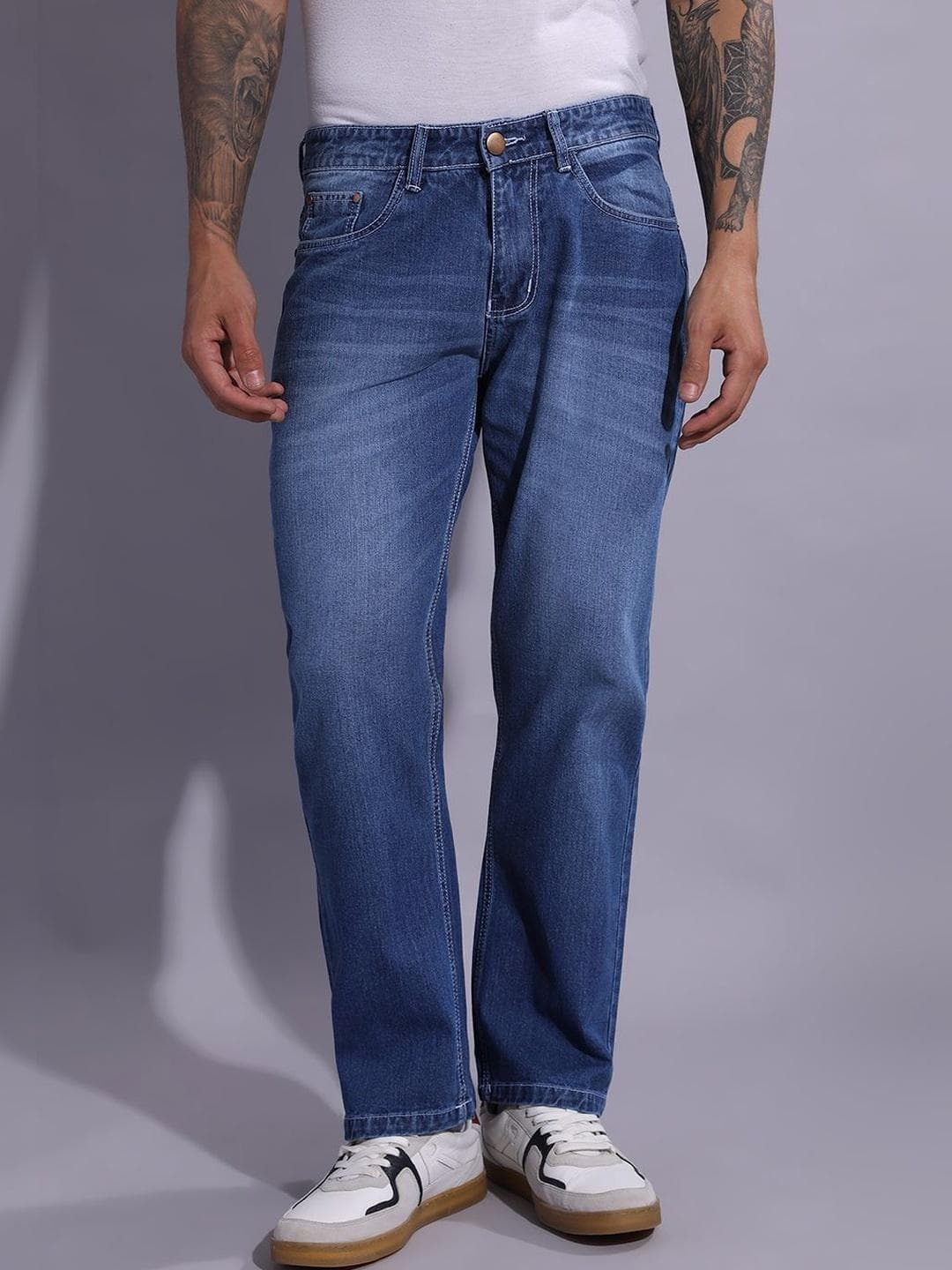Hence Men Straight Fit Mid-Rise Light Fade Jeans