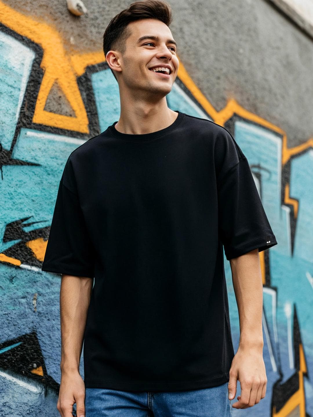 Bewakoof Men Black Solid Oversized T-shirt