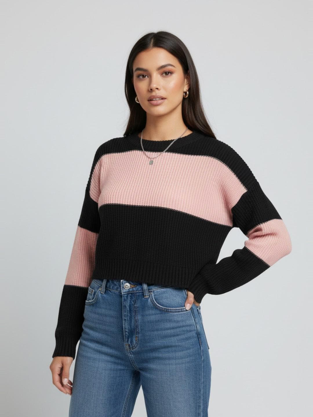 glitchez Colorblocked Oversized Crop Pullover