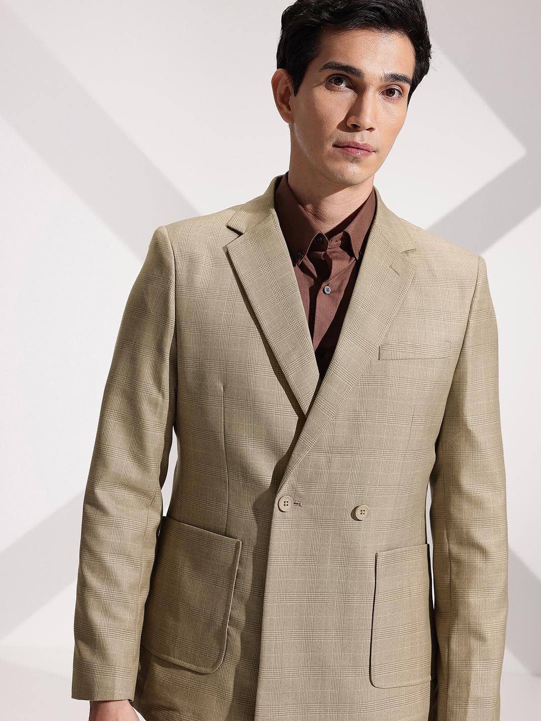 INVICTUS Checked Slim Fit Notched Lapel Single Breasted Formal Blazer