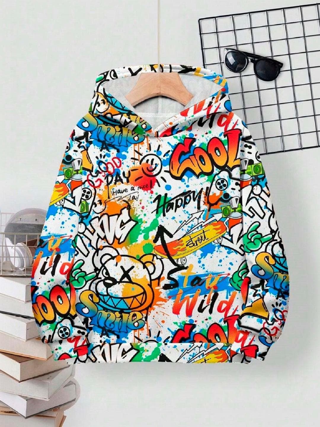 YK Boys Printed Hooded Sweatshirt