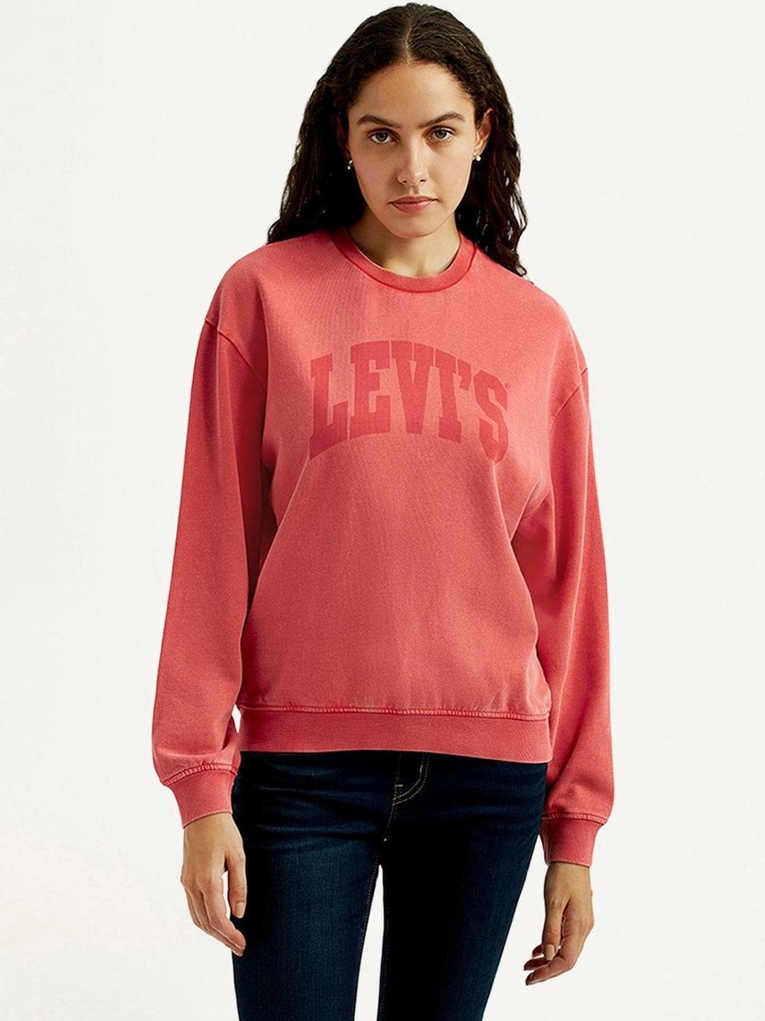 Levis Women's Typography Coral Crew Neck Sweatshirt