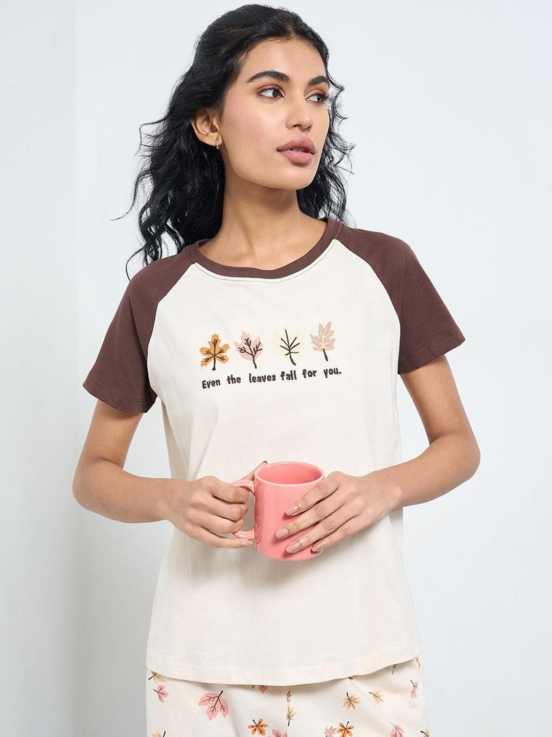 Dreamz by Pantaloons Women Printed Cotton Round Neck Lounge Tshirts