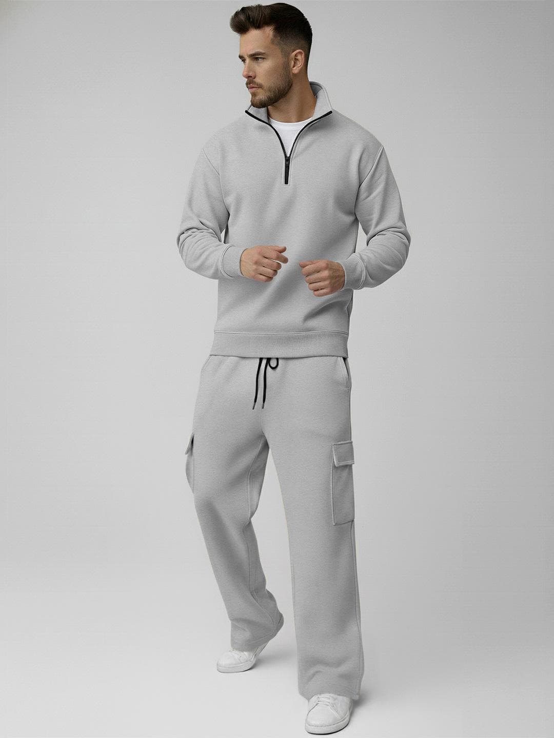 TRIPR Mock Collar Long Sleeves Sweatshirt With Cargo Trouser