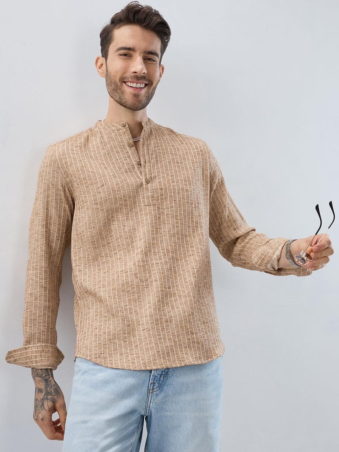 VASTRADO Men Striped Thread Work Kurta