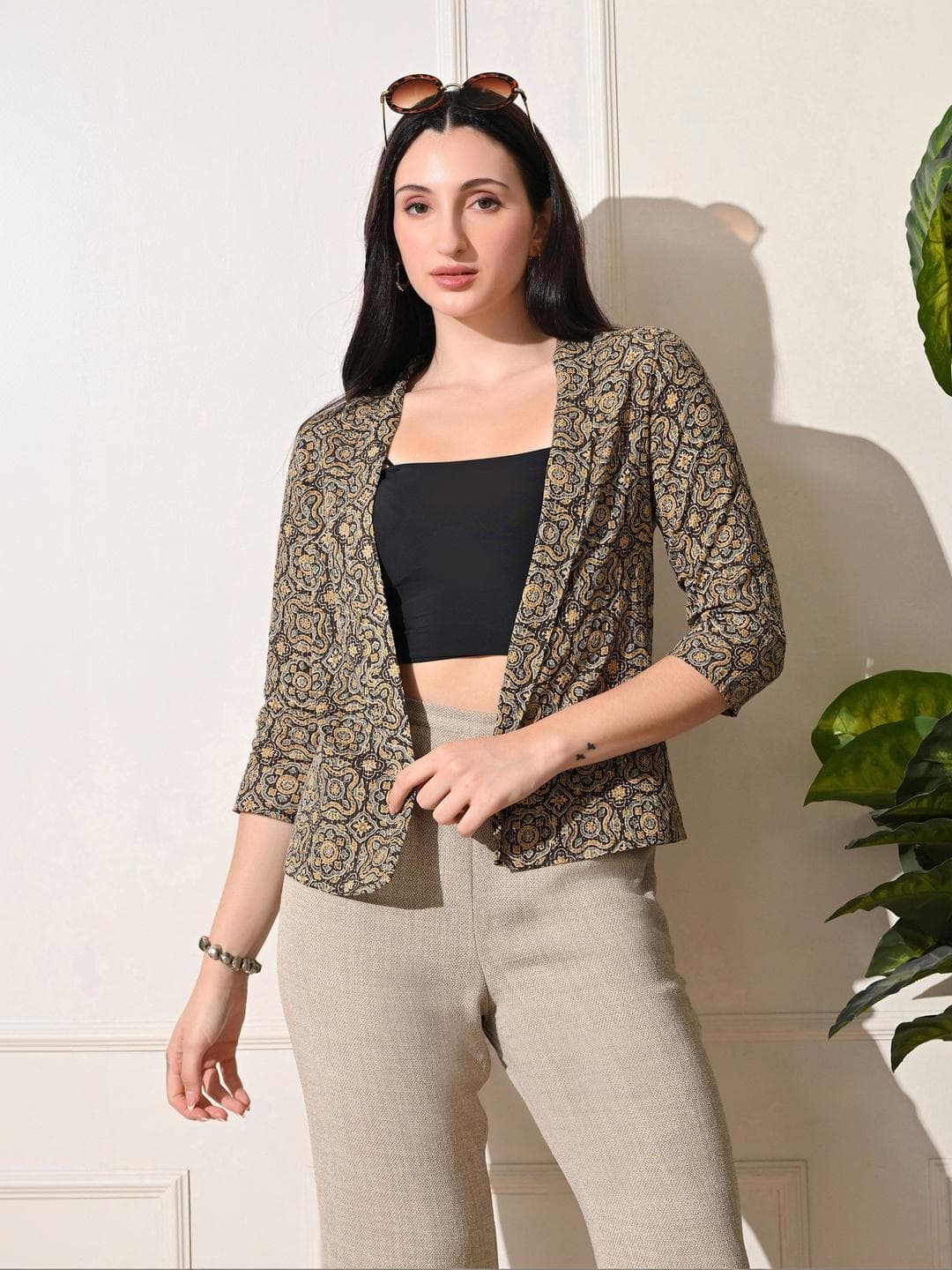 Sangria Ajrak Coin Printed Cotton Open Front Shrug