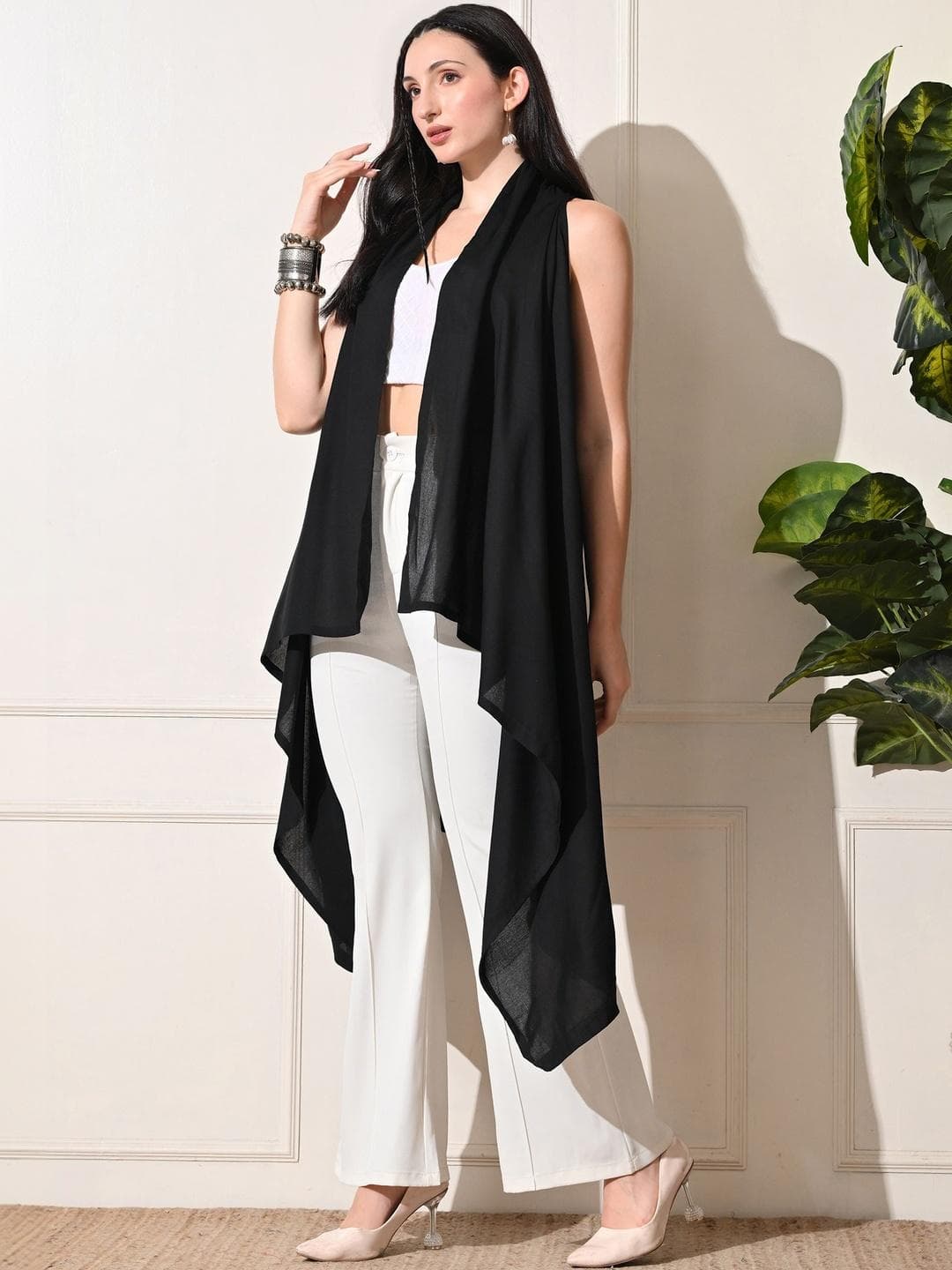 Sangria Women Open Front Sleeveless Long Shrug