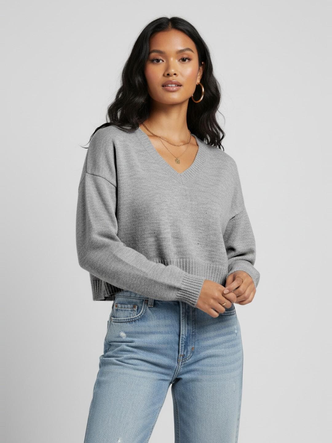 glitchez V-Neck Oversized Cropped Acrylic Pullover