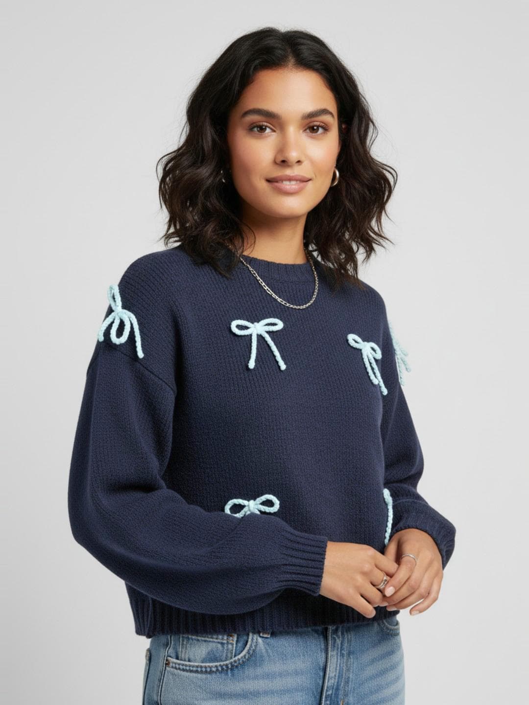 glitchez Oversized Pullover with Bow Embroidered Detail