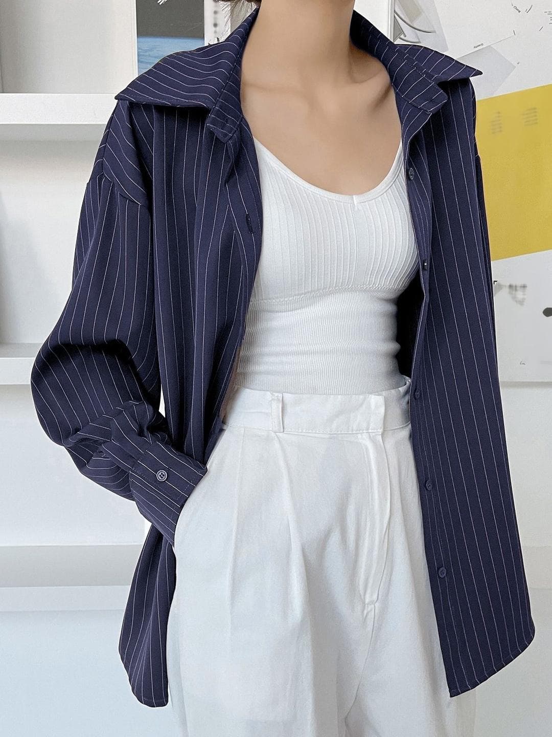 AAHWAN Women Pinstripes Striped Casual Shirt