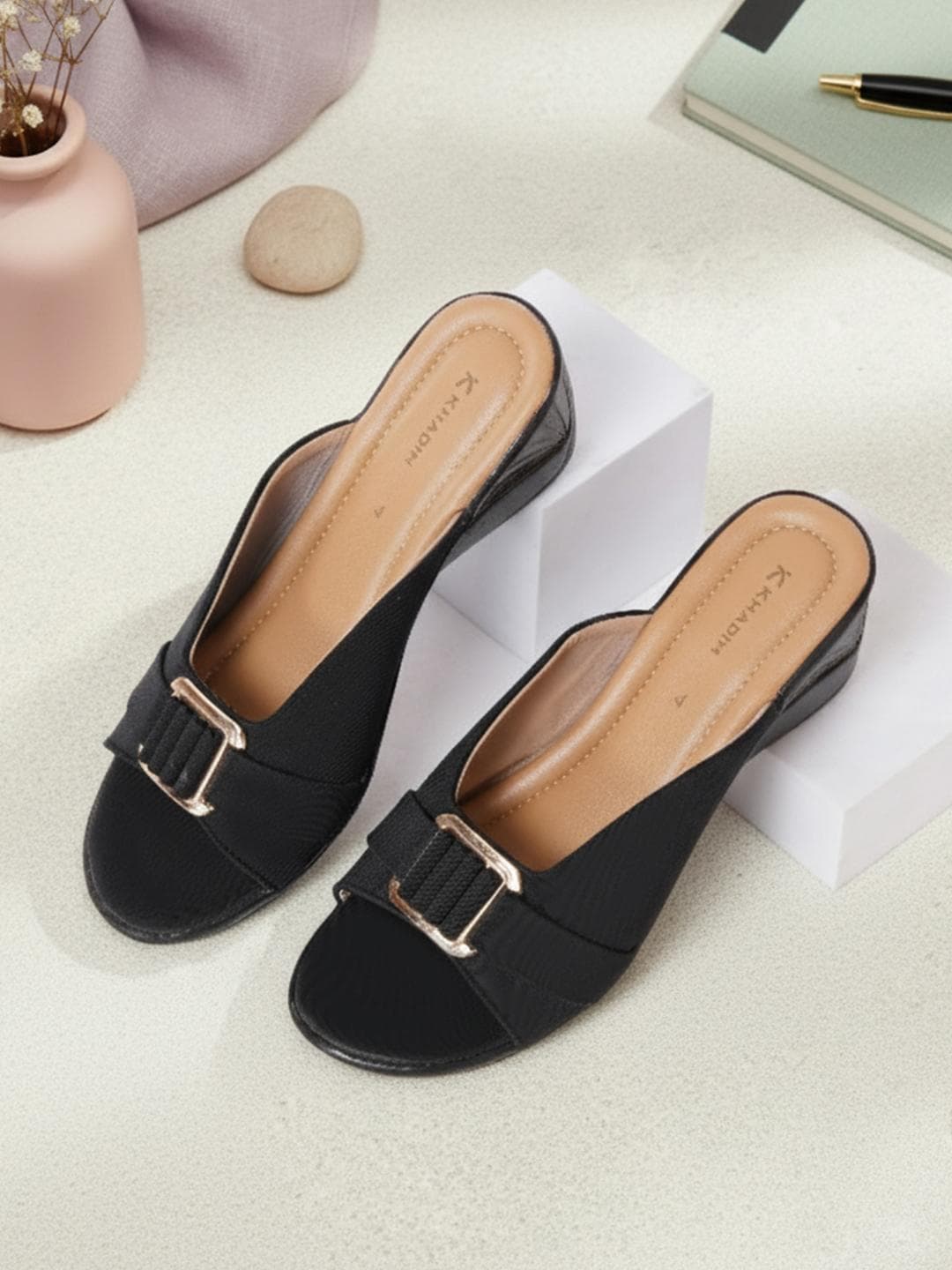 Khadims Women Black Embellished Wedge Heels