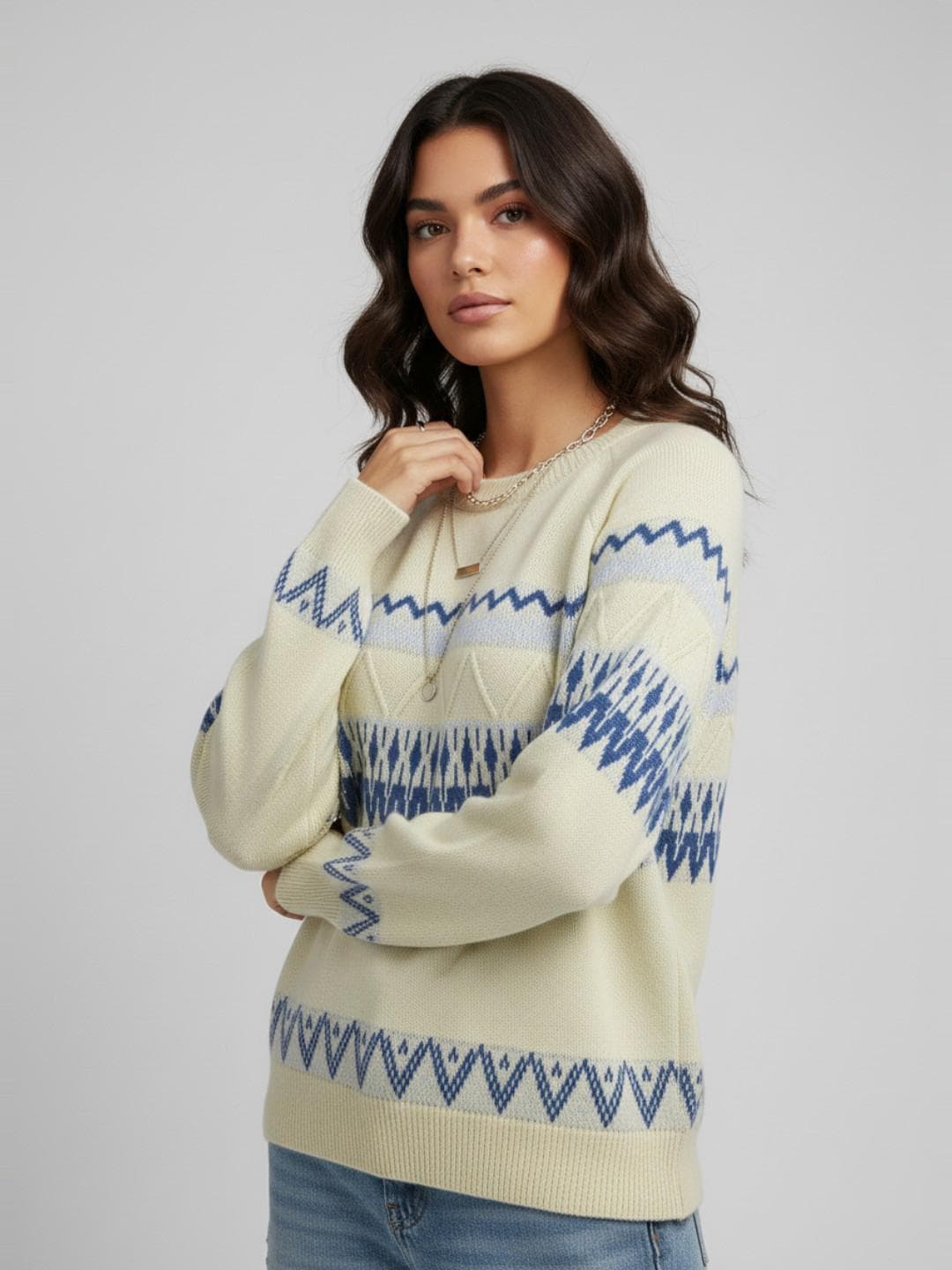 glitchez Women Fair Isle Oversized Pullover