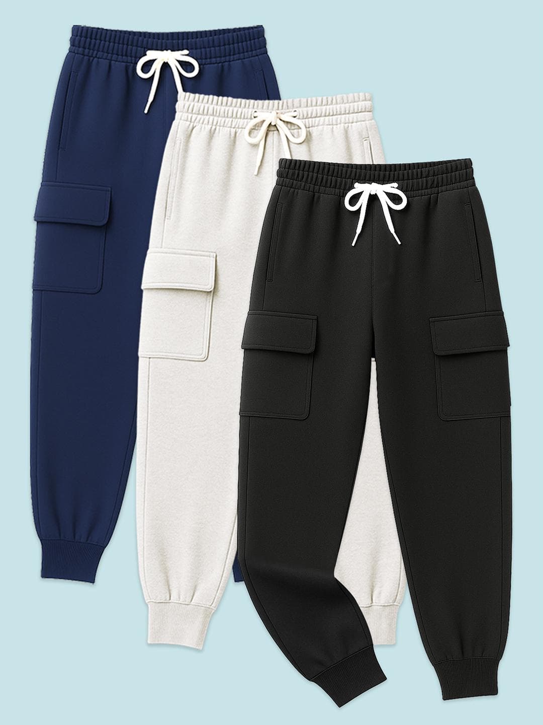 YK Boys Pack Of 3 Pure Cotton Mid Rise Cargo Joggers