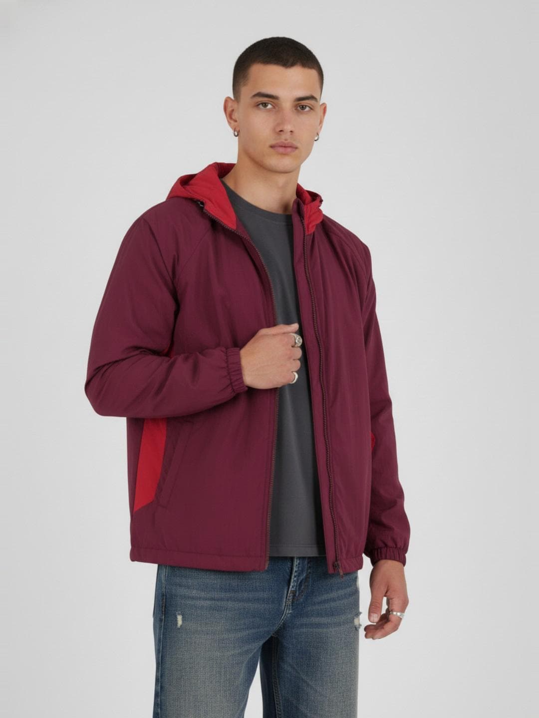 glitchez Colourblocked Hooded Windcheater Jacket