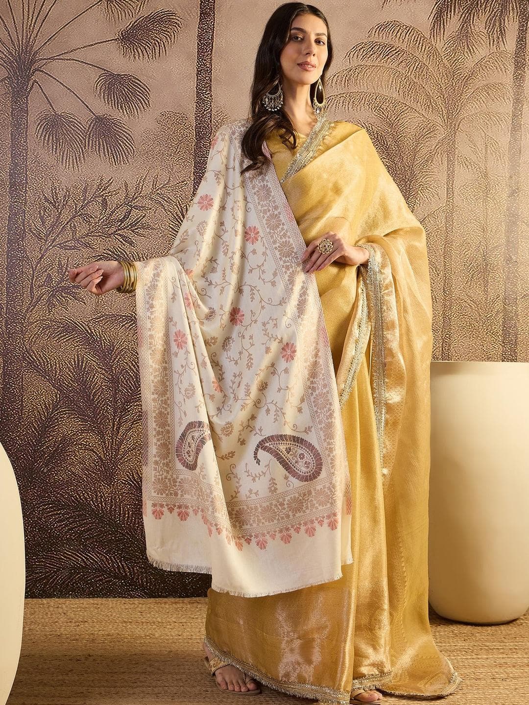 Winter Shalimar Women Floral Woven Design Woollen Shawl