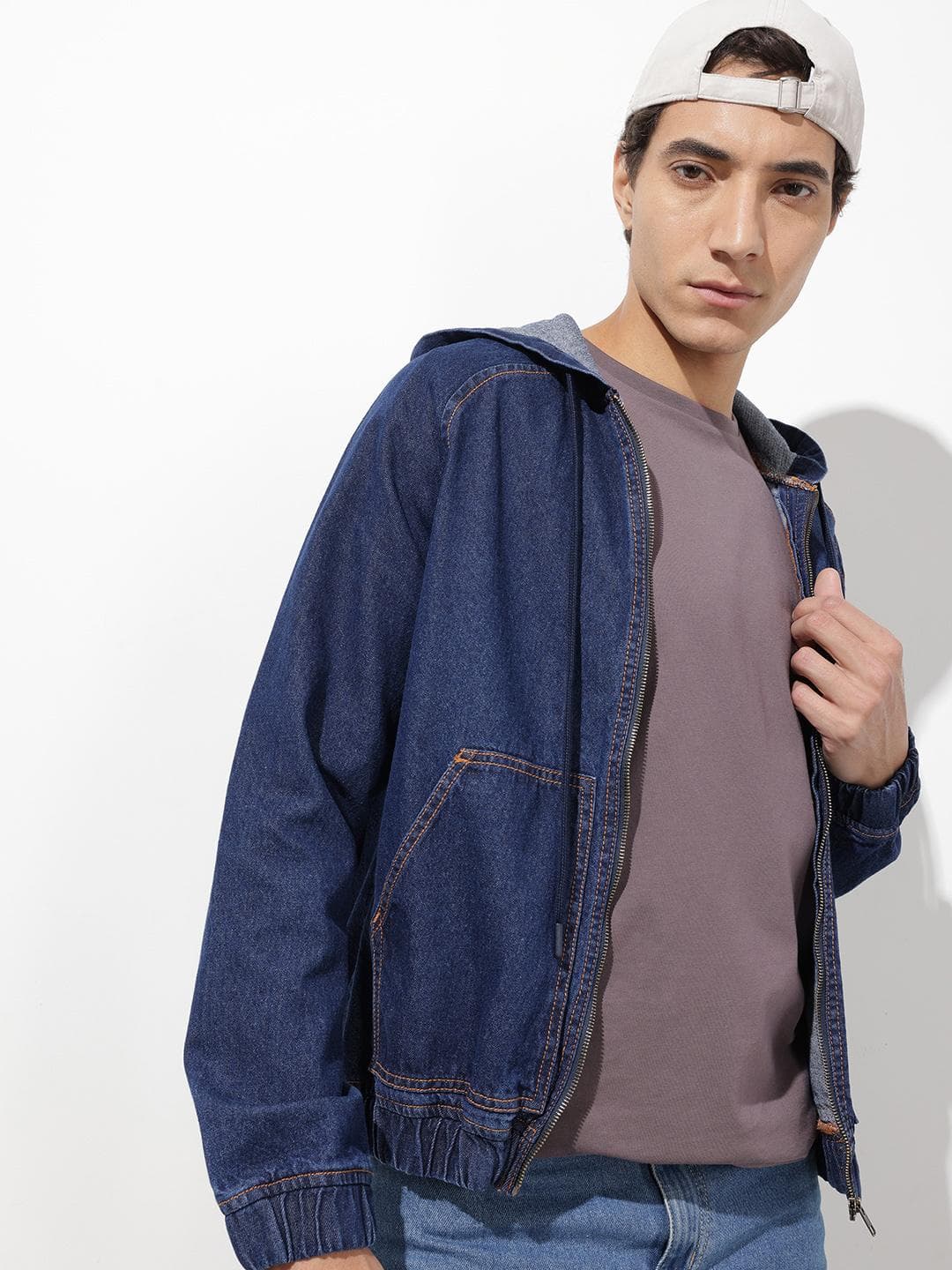 The Roadster Life Co. Typography Embroidered Hooded Denim Jacket
