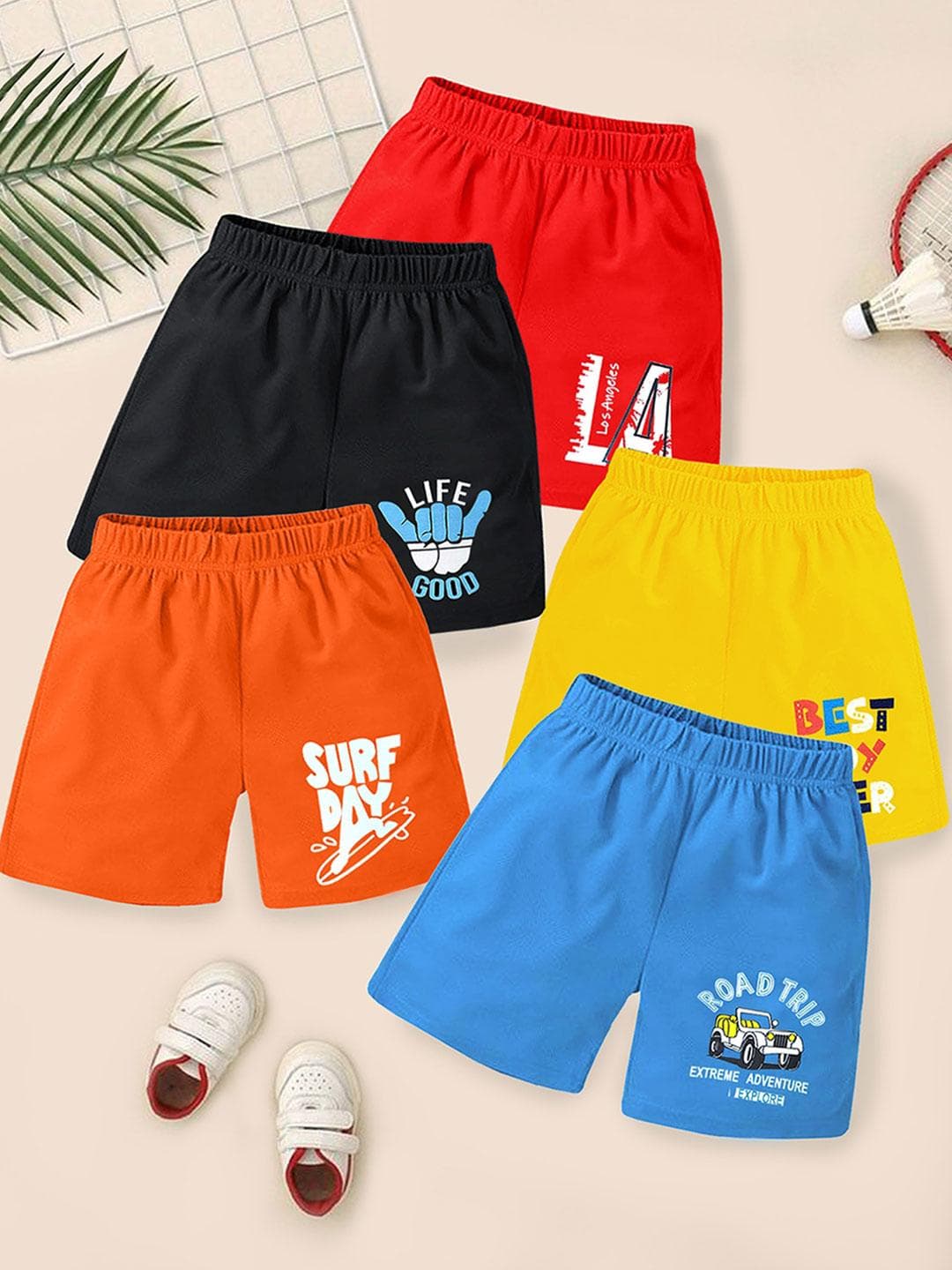 YK Boys Pack Of 5 Printed Mid Rise Regular Shorts