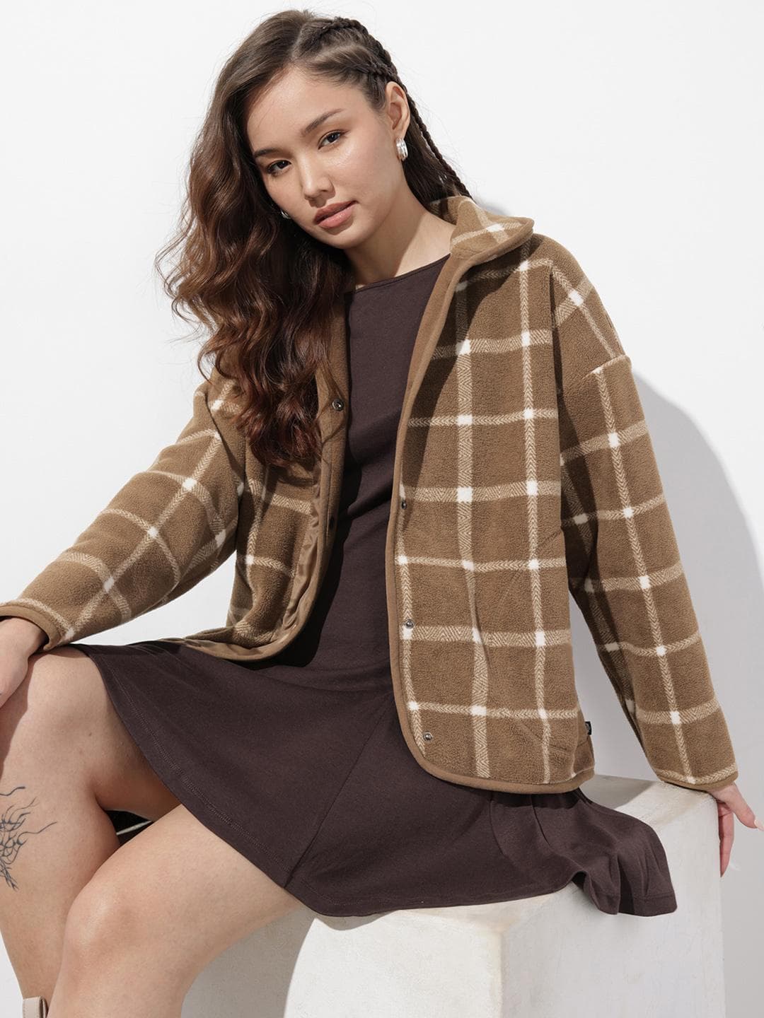 The Roadster Life Co. Mock Collar Checked Sweatshirt