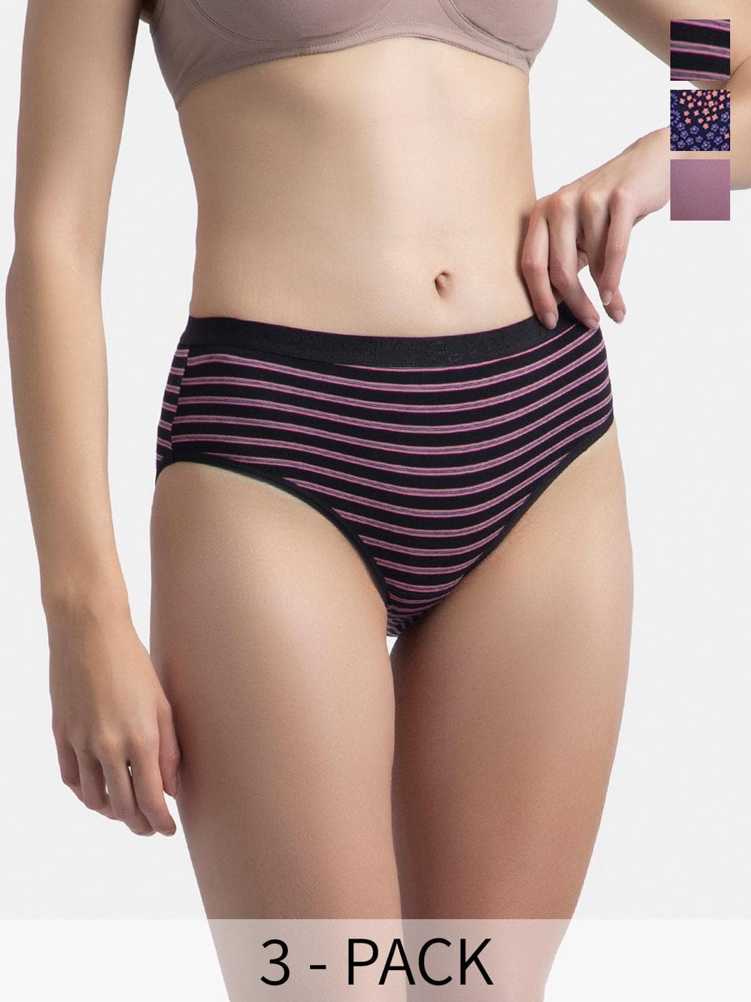 Buy Jockey Pack Of 3 High Coverage Cotton Mid Waist Hipster With Exposed Waistband 3006 - - Apparel for Women