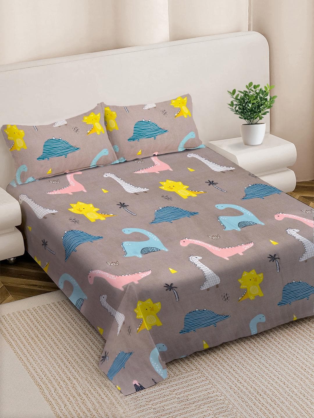 Buy FABINALIV Brown Cartoon Print Polycotton 300 TC King Bedsheet With 2 Pillow Covers - - Home for Unisex Kids