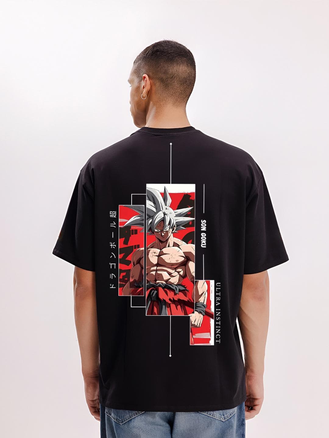 BDSQUARE Men Dragon Ball Z Printed Round Neck Drop-Shoulder Sleeves Oversized T-shirt