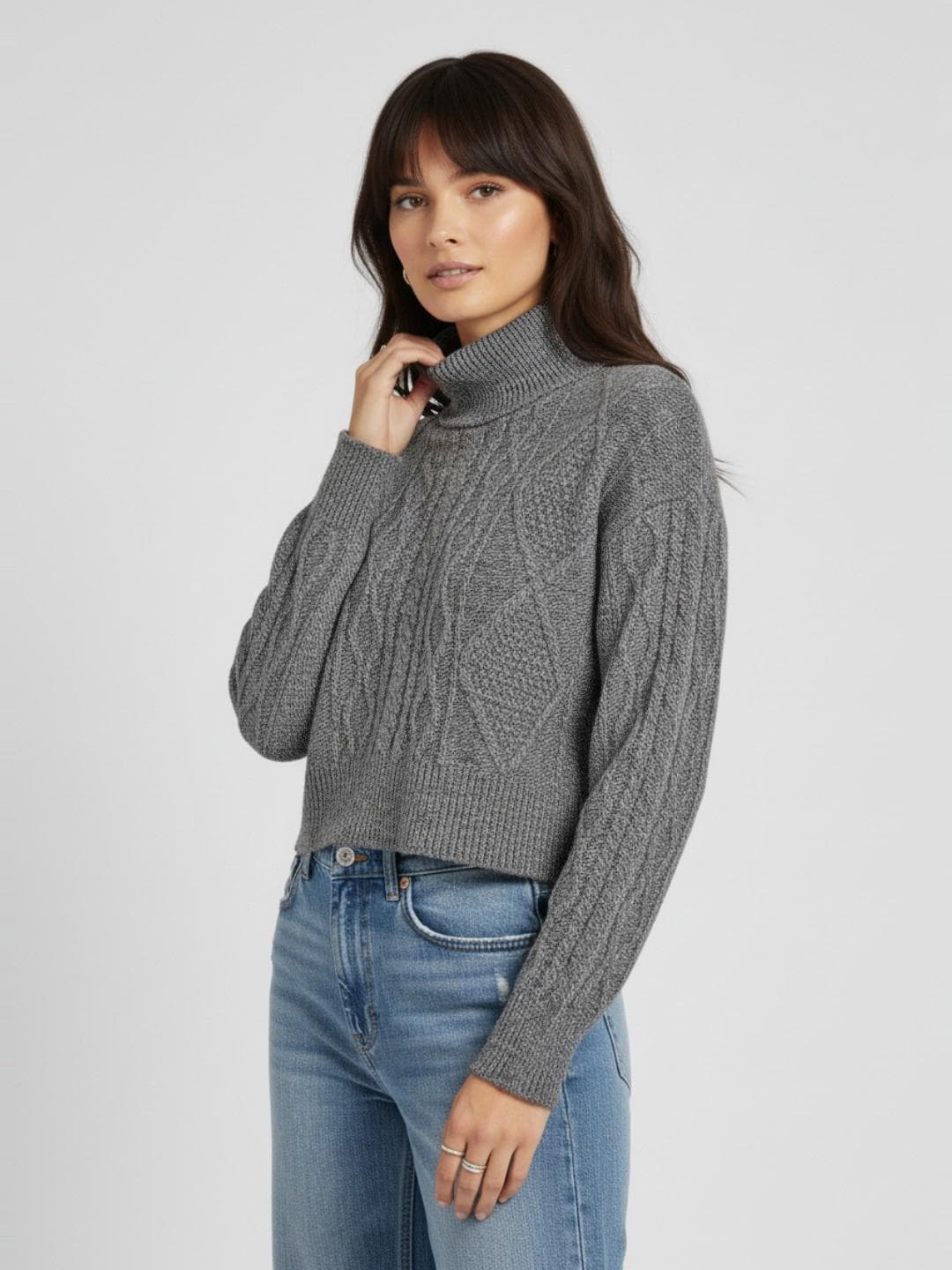 glitchez Cable Knit Turtle Neck Pullover