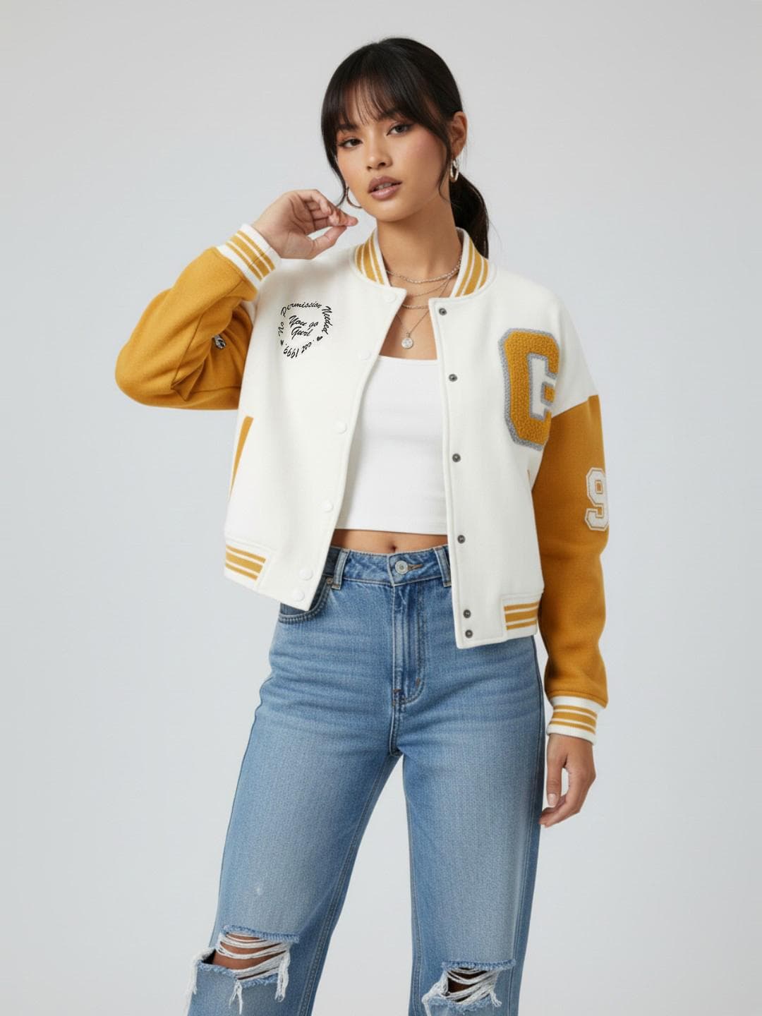 glitchez Printed Relaxed Varsity Jacket