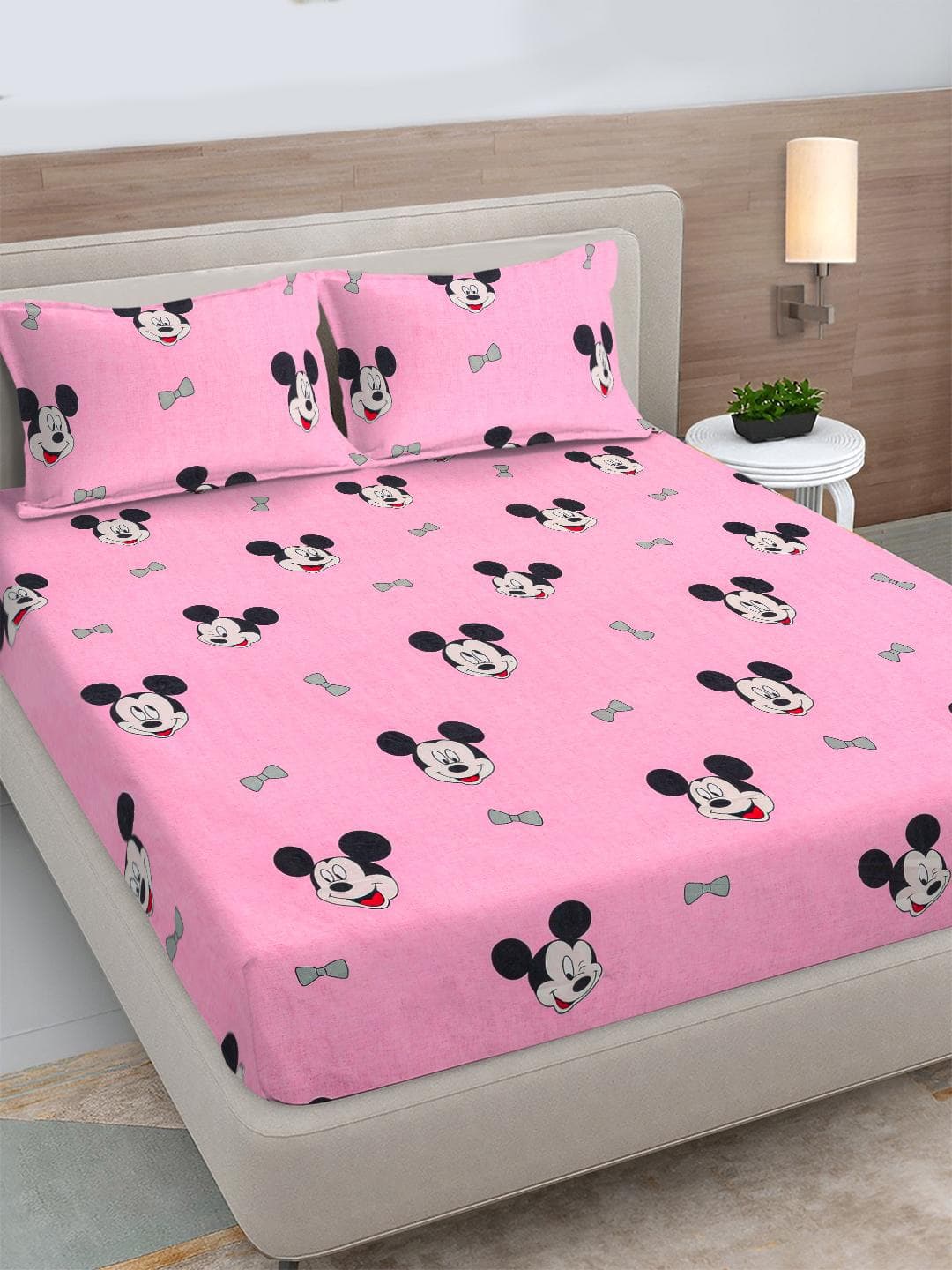 Buy FABINALIV Pink Cartoon Print Cotton 300 TC Fitted King Bedsheet With 2 Pillow Covers - - Home for Unisex Kids