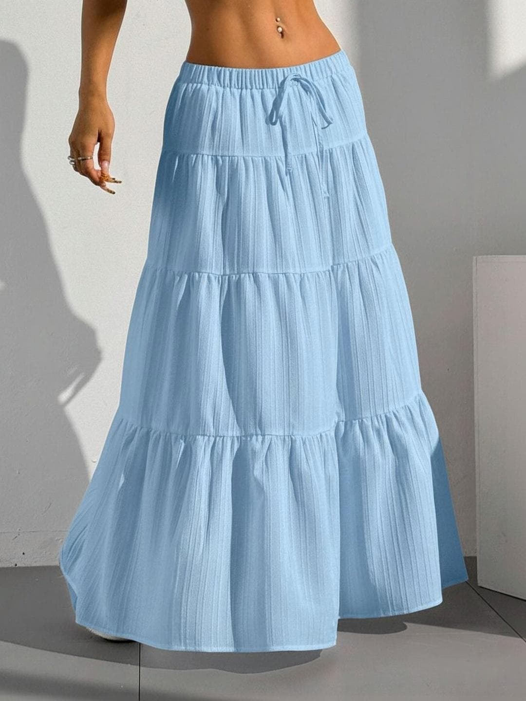 FLOWERVELLY Striped Maxi Flared Skirts