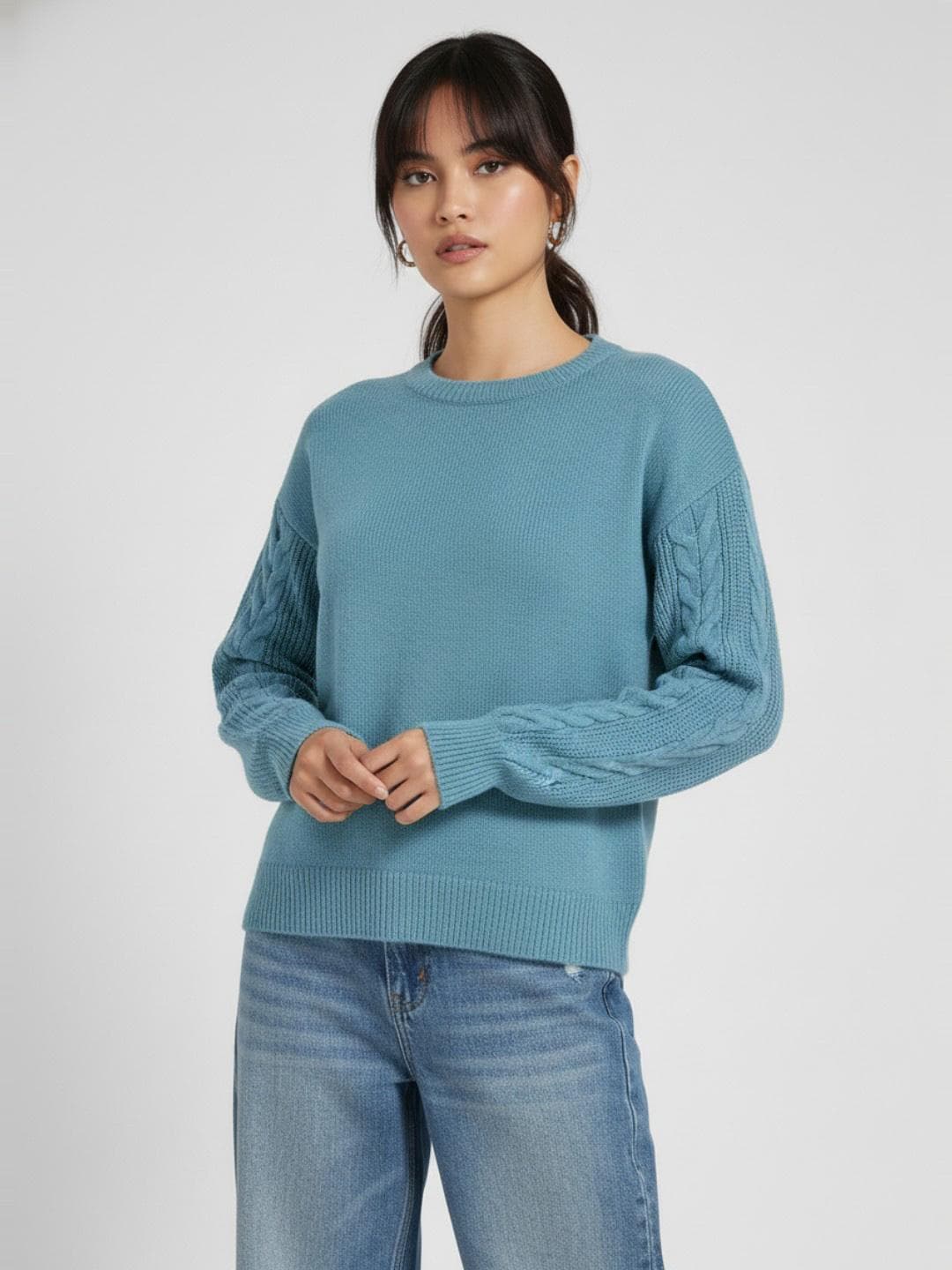 glitchez Cable Knit Detail Oversized Pullover