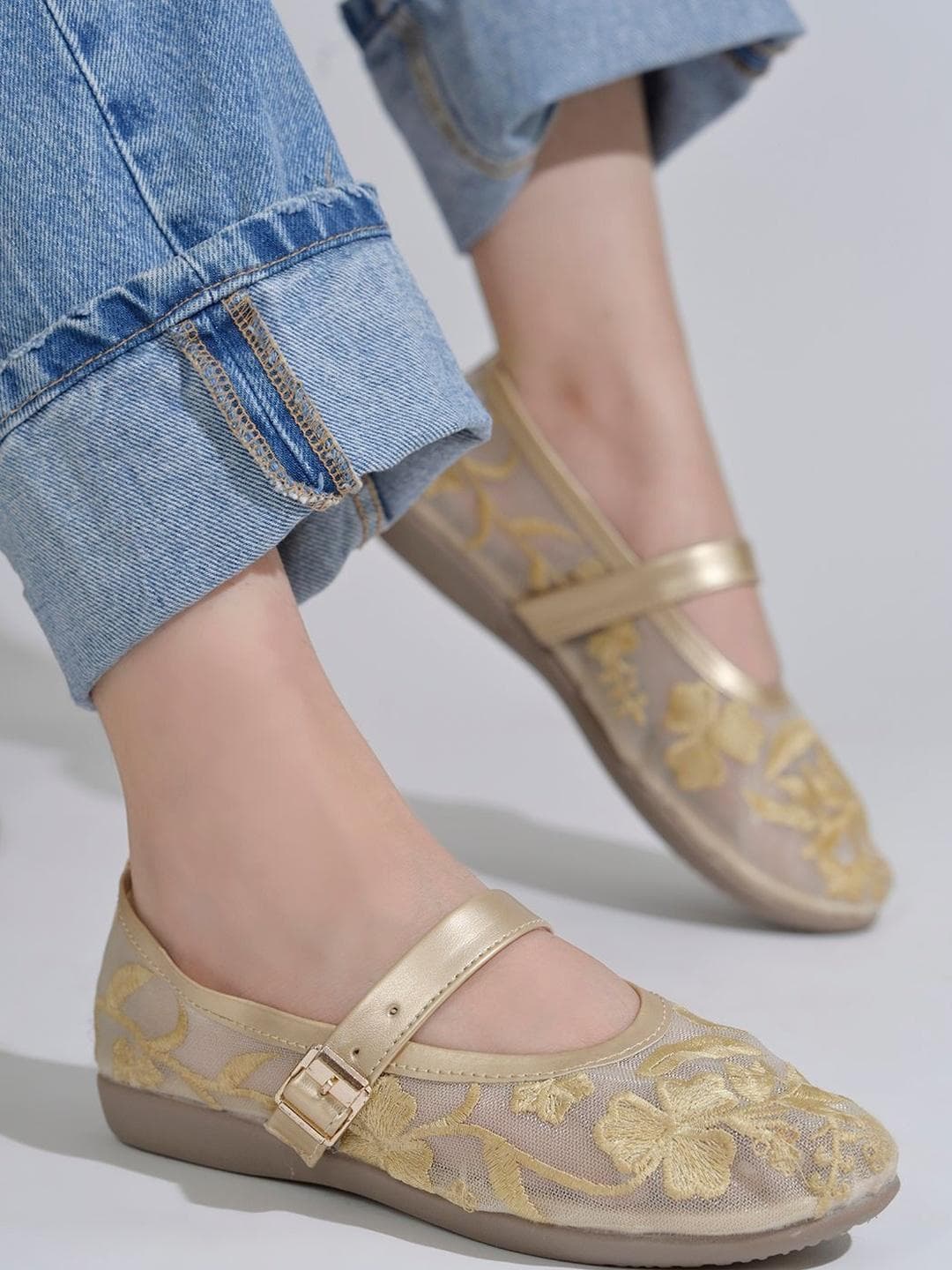 Buy Shoetopia Embellished Cushioned Footbed Round Toe Buckle Ballerinas - - Footwear for Women