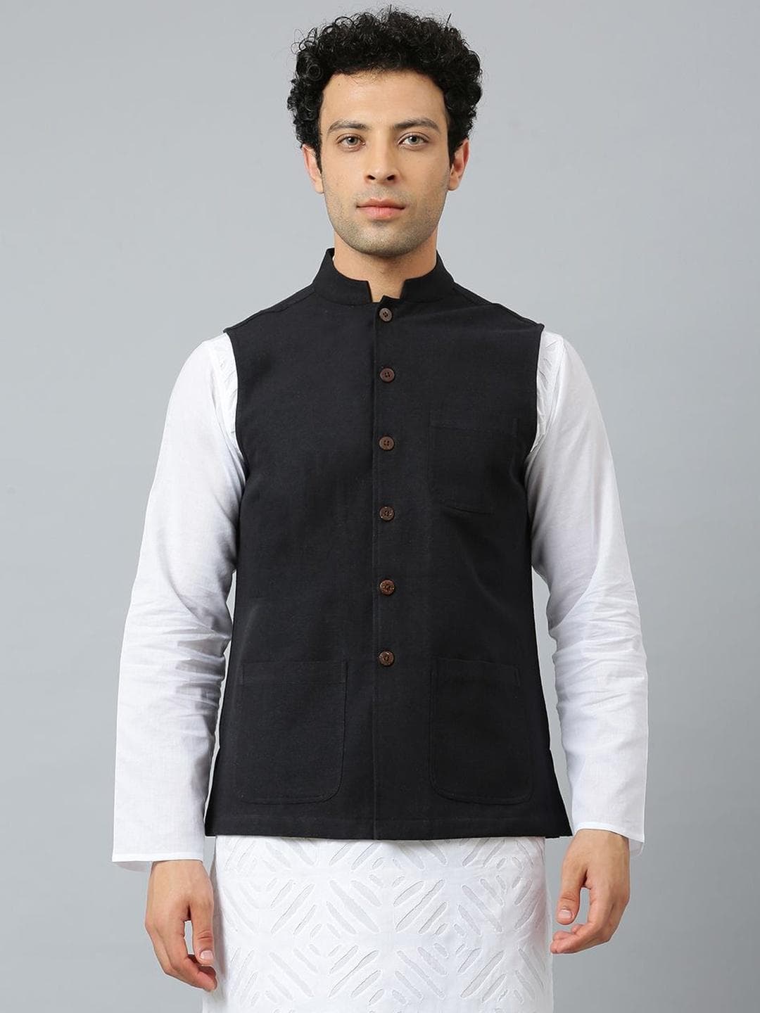 Fabindia Cotton Mandarin Collar Nehru Jacket