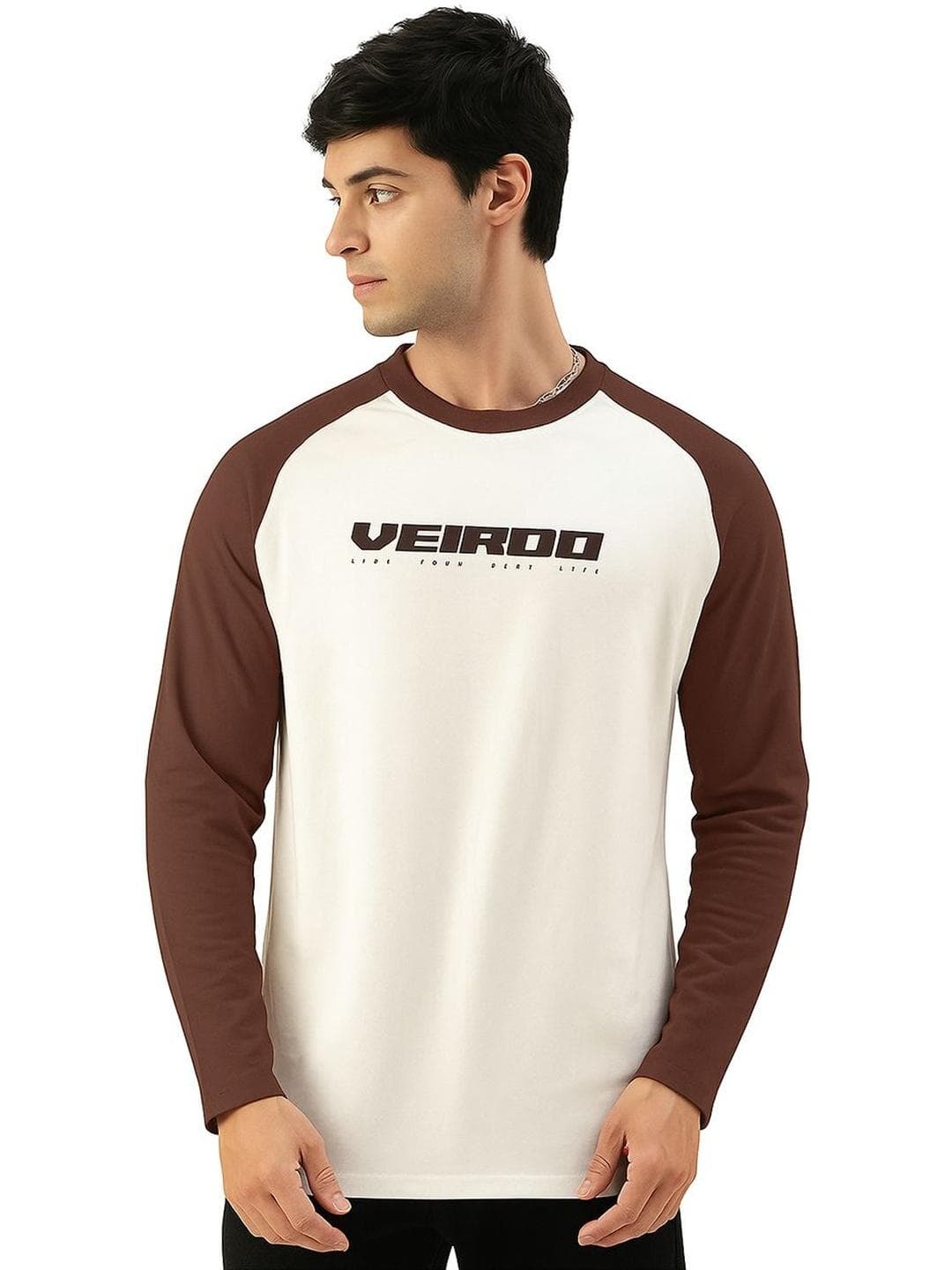VEIRDO Typography Pure Cotton Round Neck Long Sleeves T-shirt