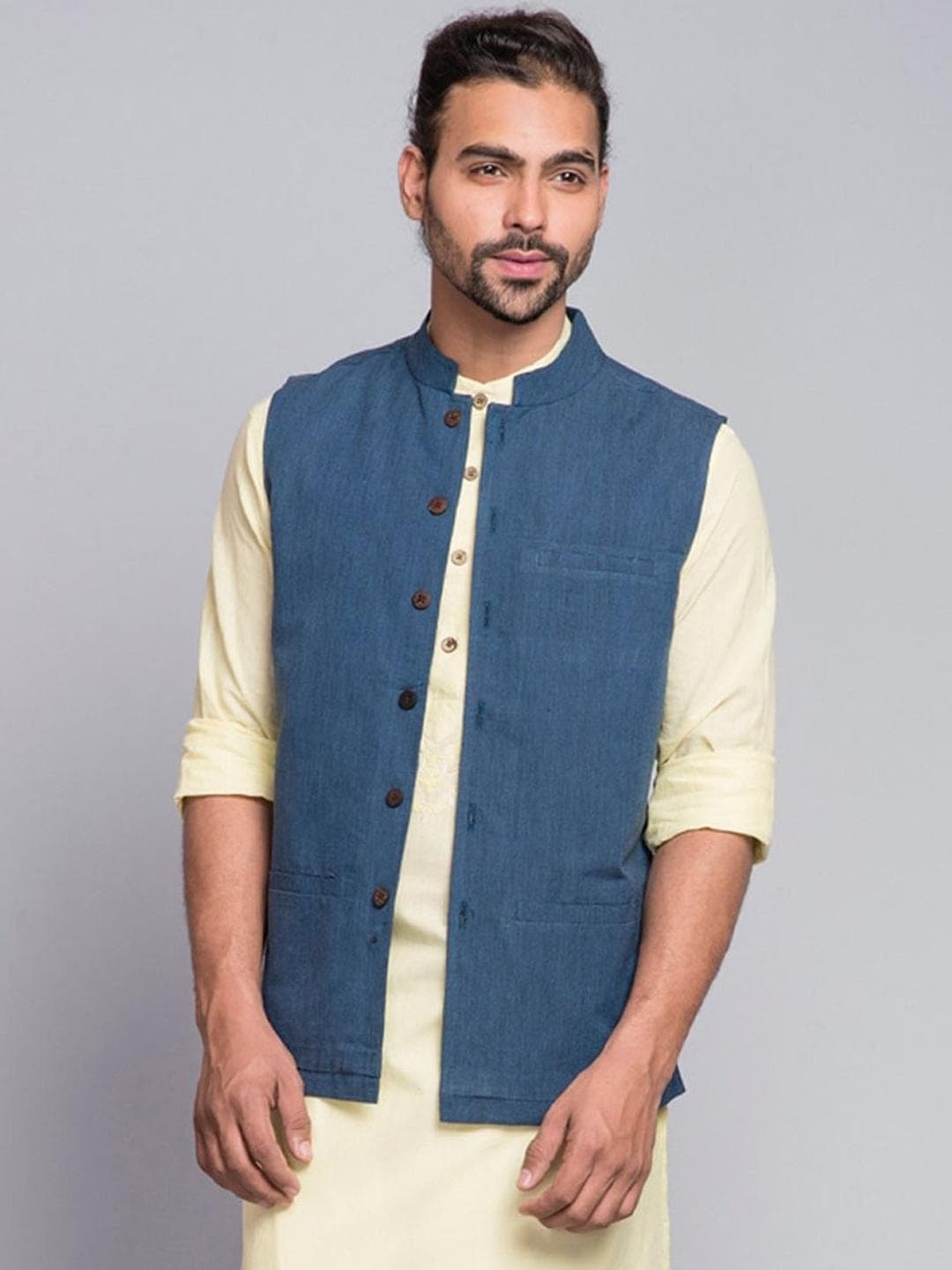 Fabindia Woven Design Pure Cotton Nehru Jacket
