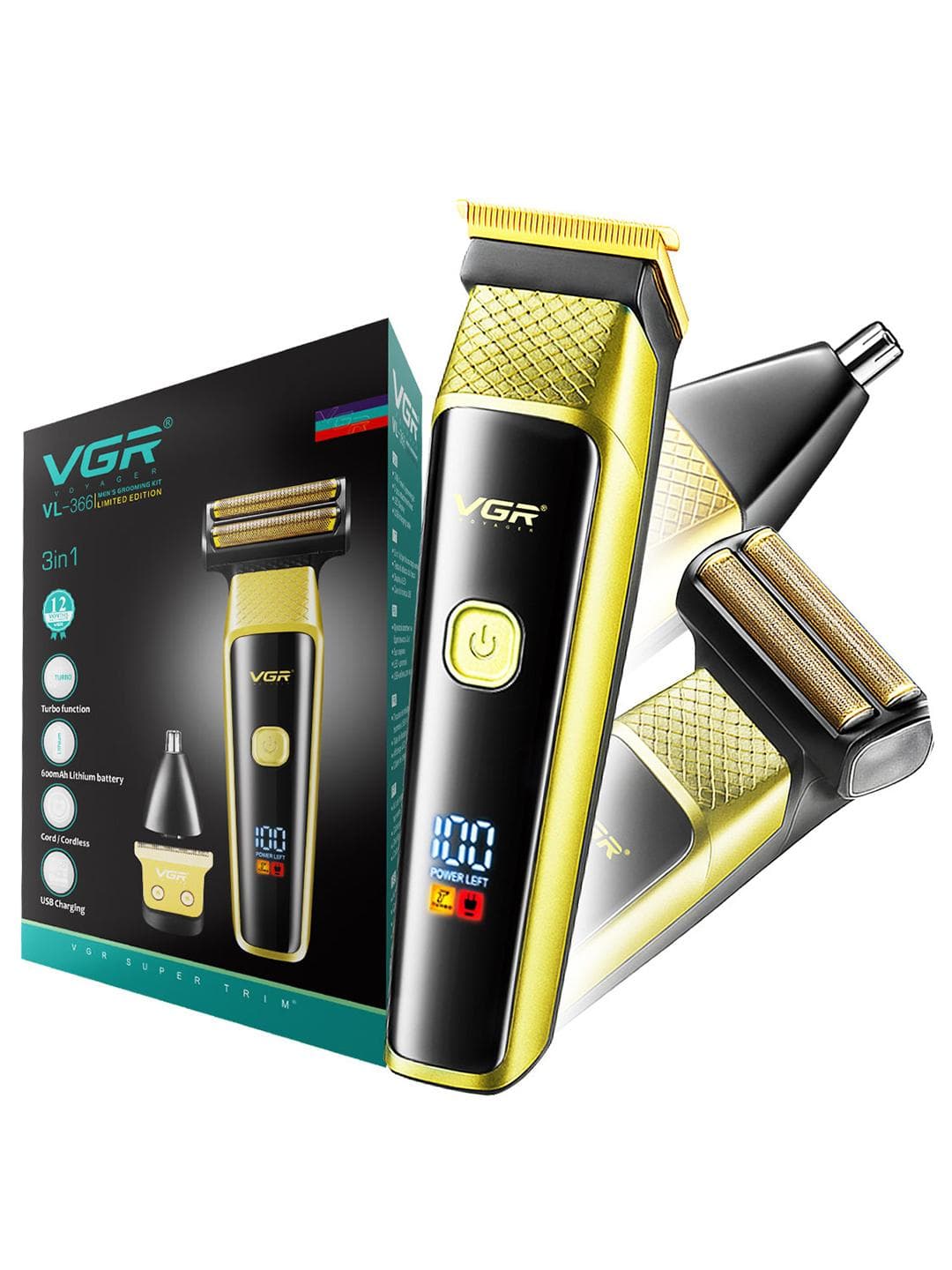 VGR VL-366 Limited Edition 3-In-1 Trimmer- Gold