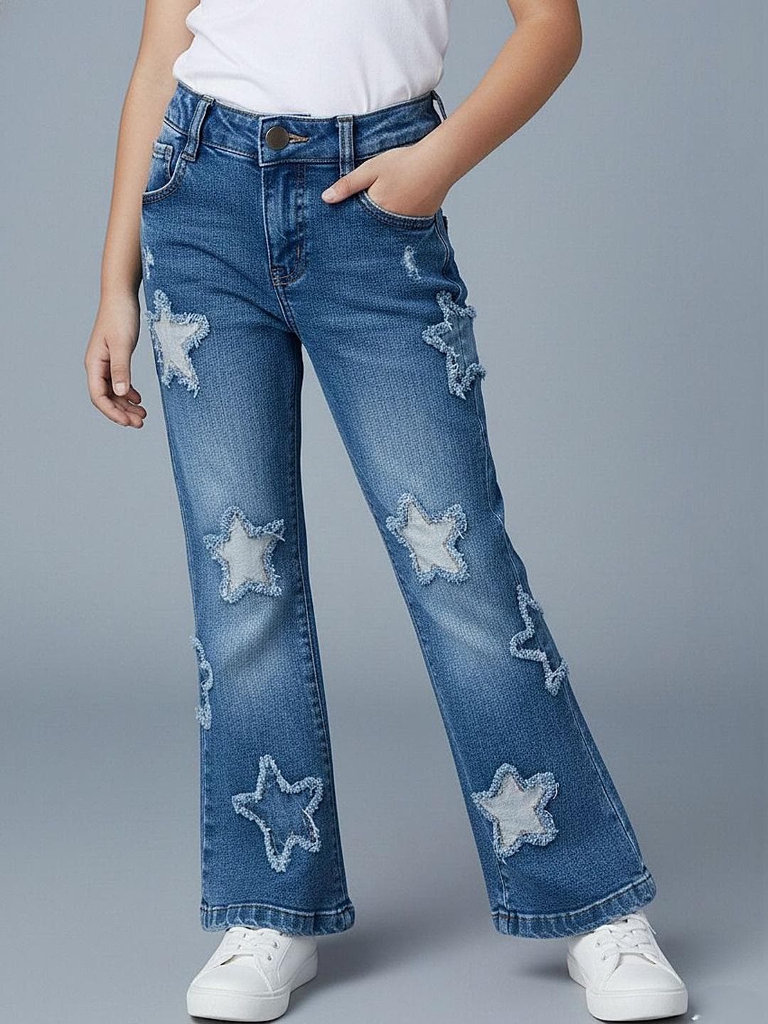 GUTI Girls Flared Low-Rise Highly Distressed Light Fade Stretchable Jeans