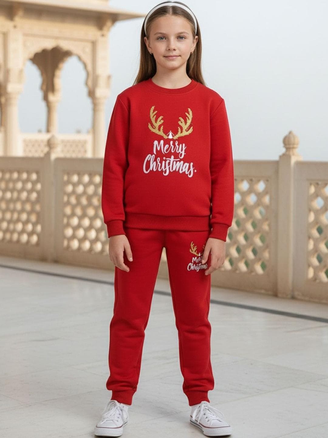 Cutiekins Girls Christmas Reindeer Print Tracksuit