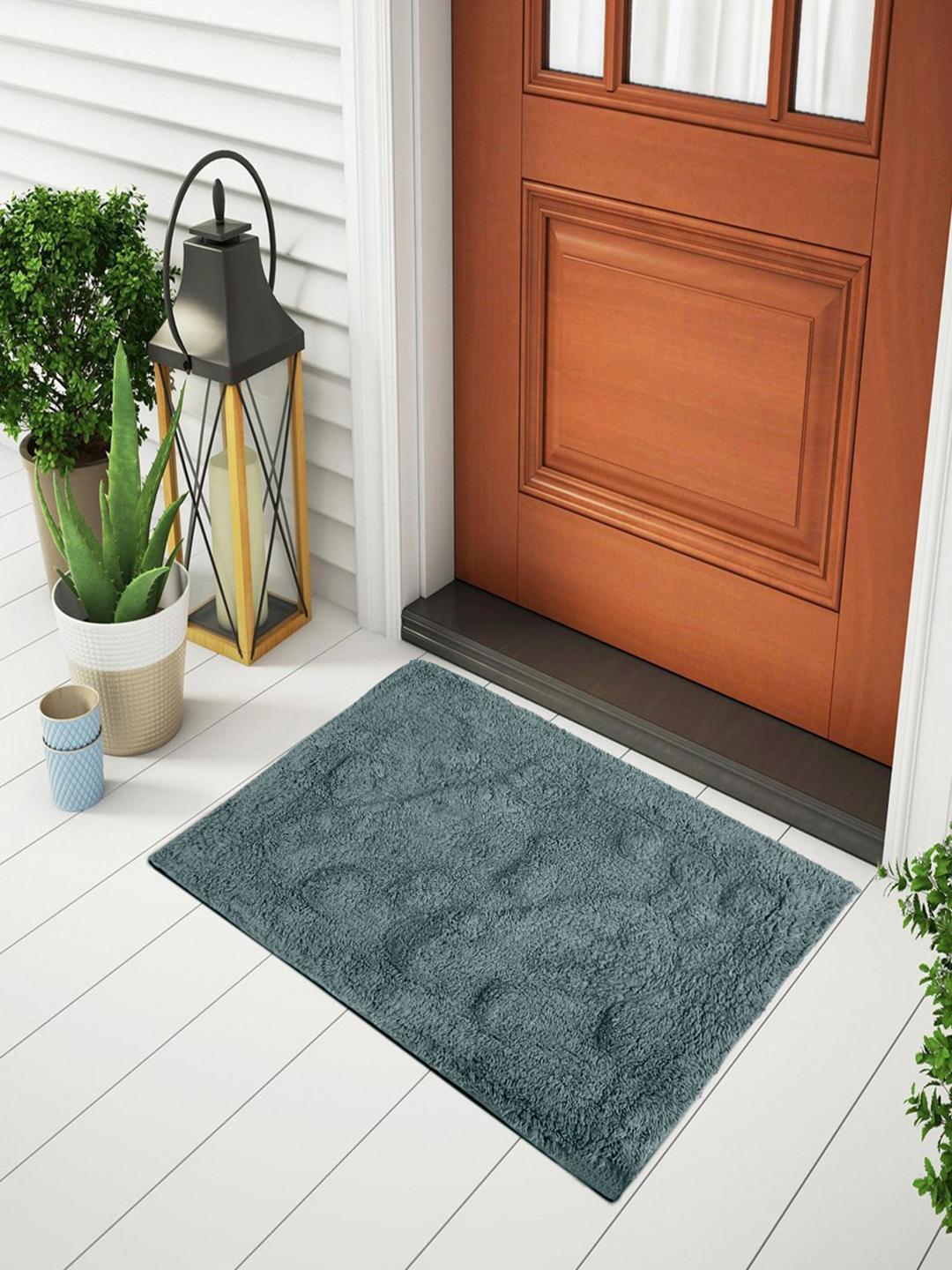 Buy Status Grey Textured Cotton Anti Skid Doormats 38 X 58 CM - - Home for Unisex
