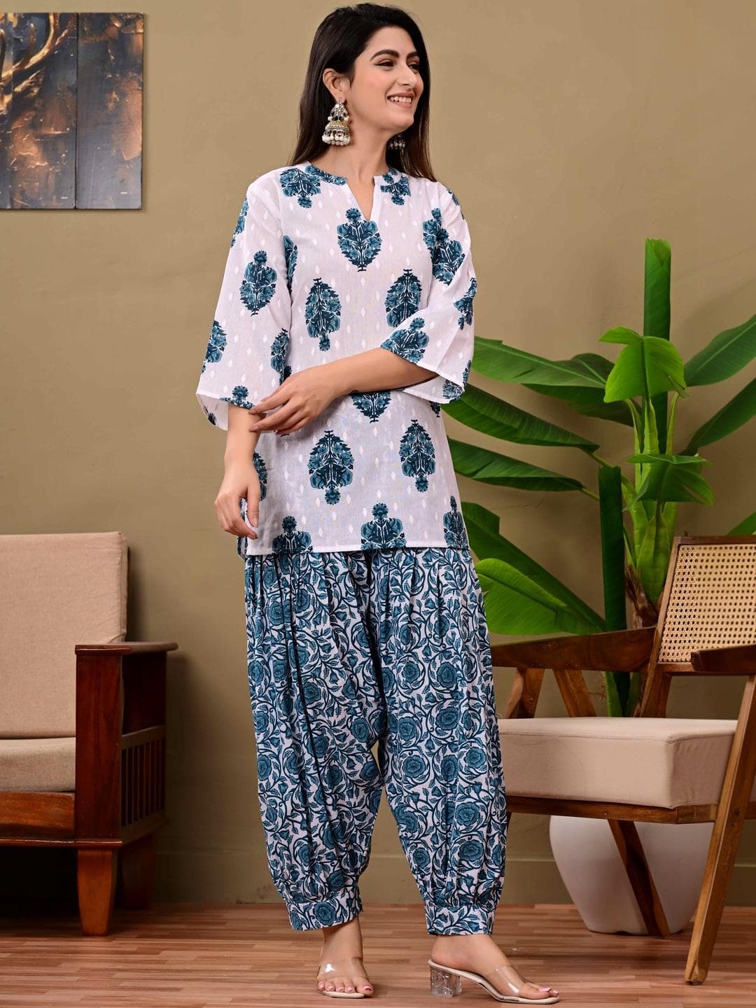KALINI Women Ethnic Motifs Printed Regular Pure Cotton Kurta with Patiala