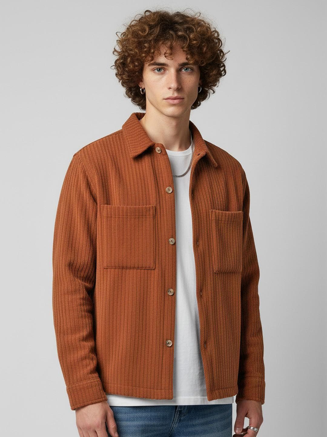 glitchez Corduroy Finish Spread Collar Tailored Jacket