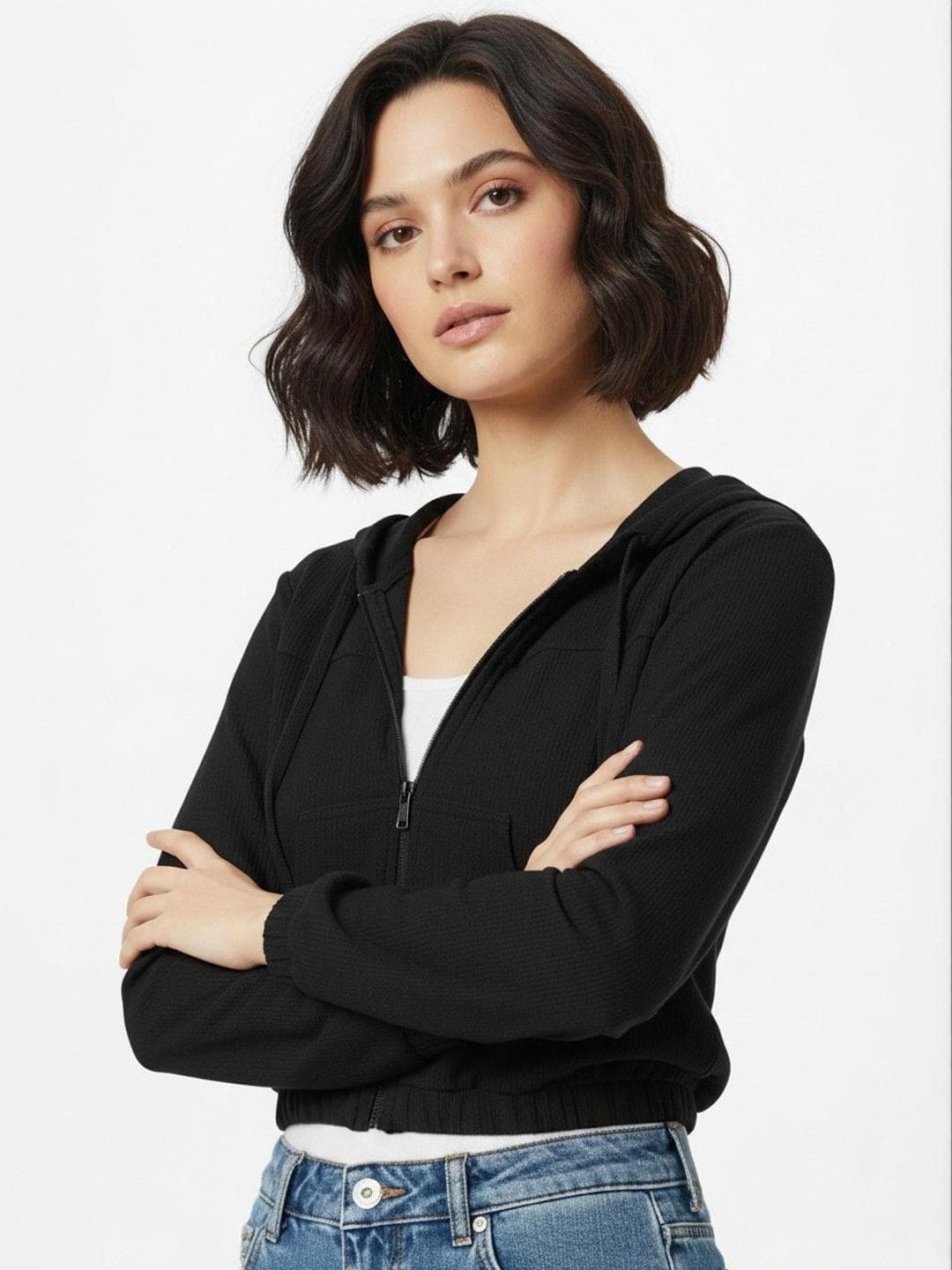 glitchez Women Lightweight Crop Bomber Jacket